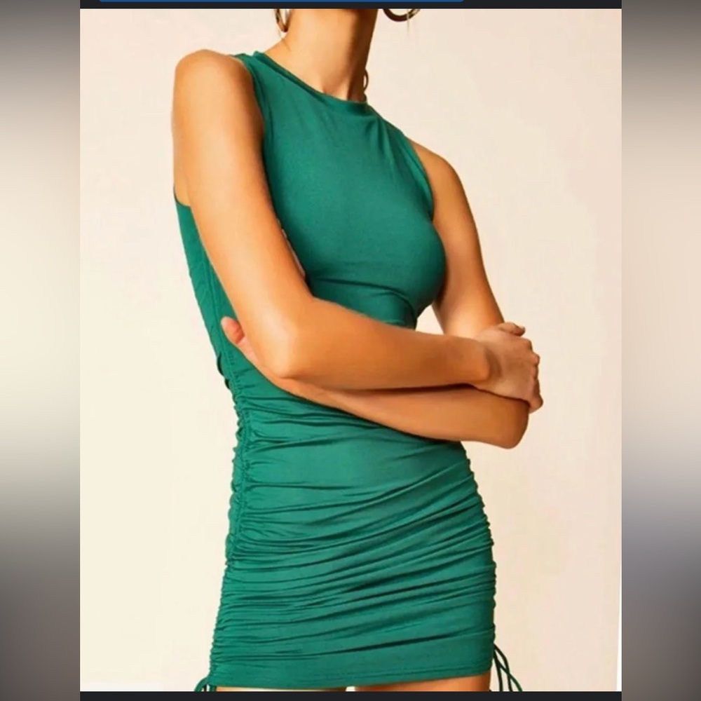 Green Zara Dress , Adjustable Length with Drawstrings
